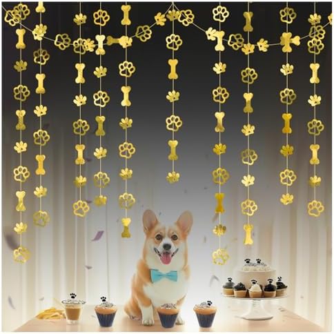 Gold Double Sided Dog Paw Party Banner Decorations