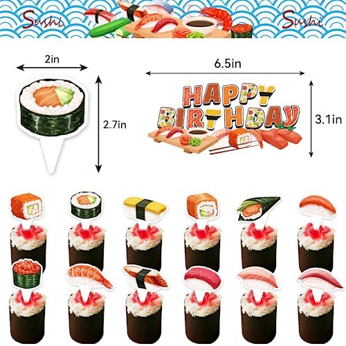 Sushi Party Decorations with Happy Birthday Banner and Balloons
