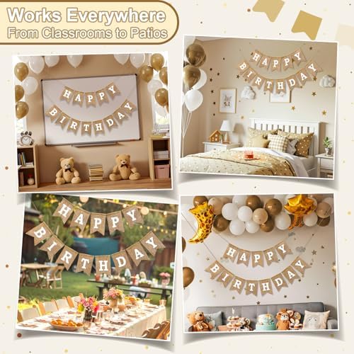 Happy Birthday Banner Pre Strung Burlap 9ft Birthday Decorations