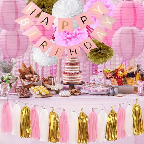 Pink Gold and White Party Decorations Set 28PCS