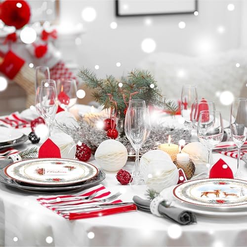 Christmas Poinsettia Deer Disposable Plate Set - 25 Piece Holiday Party Supplies