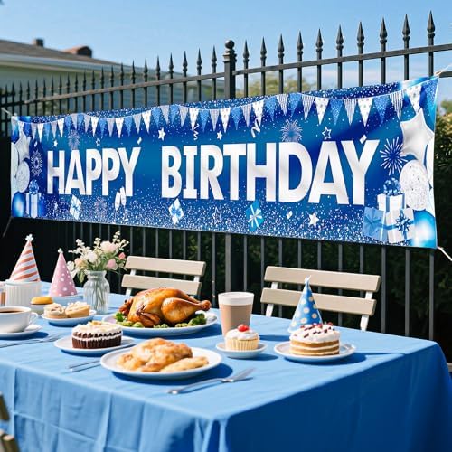 Blue Happy Birthday Banner for Boys and Girls