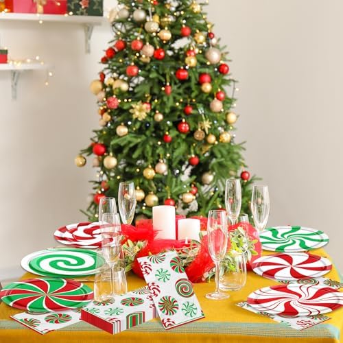 Christmas Candy Cane Plates and Napkins 60pcs Set