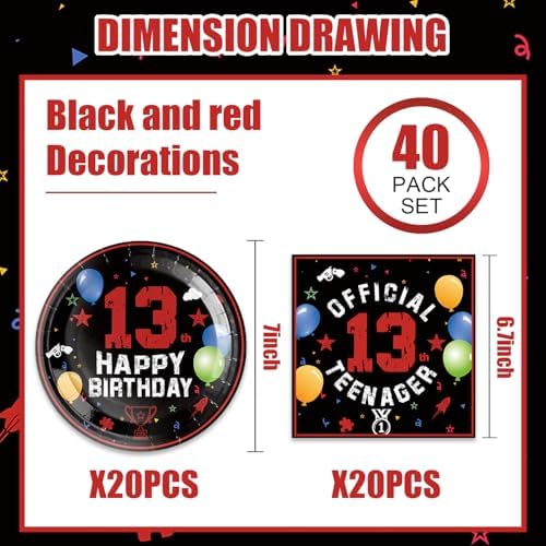 40Pcs 13th Birthday Party Decor Set for Boys