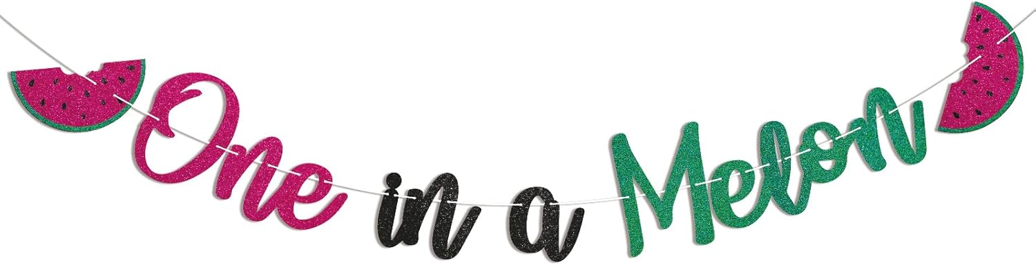 One in a Melon Birthday Banner - Glitter Green Watermelon Decor