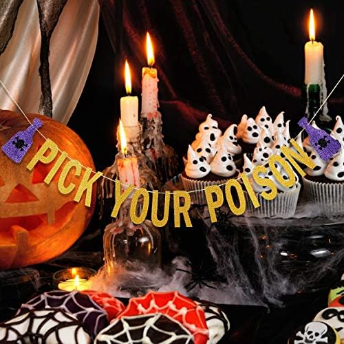 Gold Glitter Pick Your Poison Halloween Banner