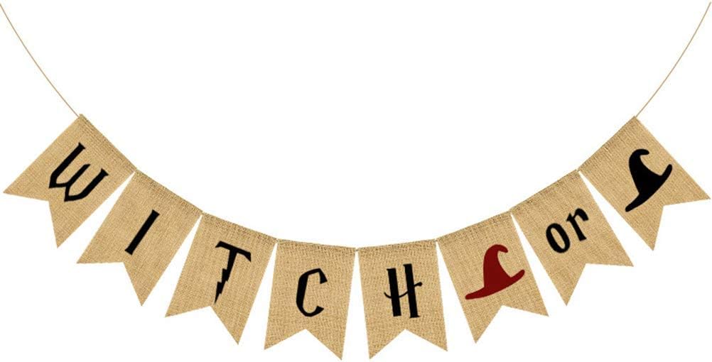 Halloween Witch Or Wizard Burlap Banner