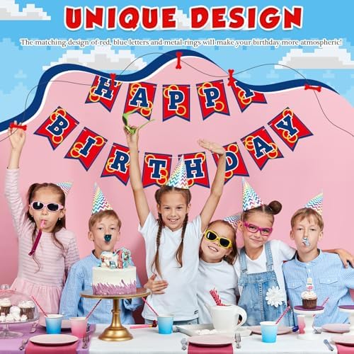 Red Blue and Golden Rings Birthday Banner