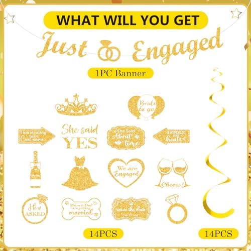 White Gold Engagement Party Decorations Banner with Hanging Swirls