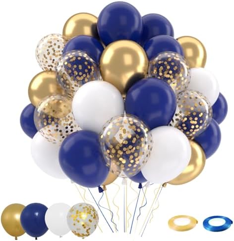 Patimate Navy Blue Gold Balloons Set 50 Pcs