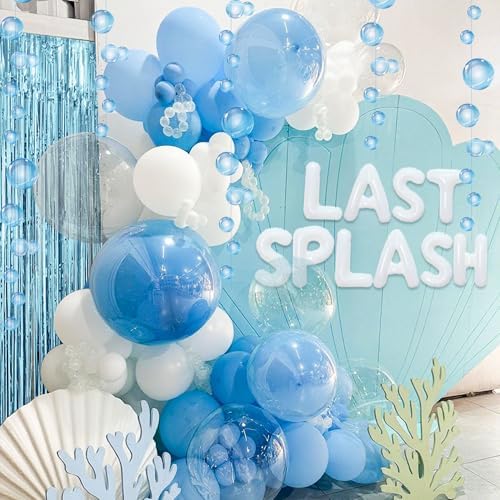 Last Splash Banner Balloons Blue White Coastal Bachelorette Decor