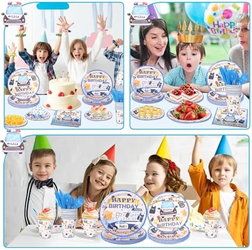 Police Birthday Tableware Set for Kids Blue and White Party Supplies