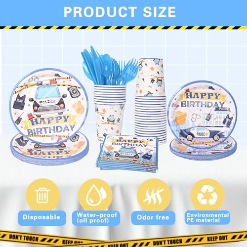 Police Birthday Tableware Set for Kids Blue and White Party Supplies