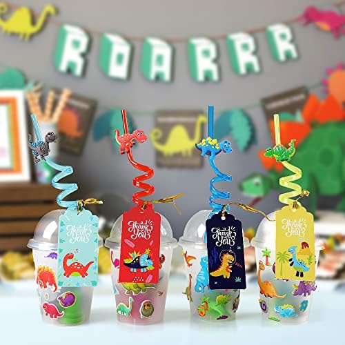 MOVINPE Dinosaur Party Favor Cups with Reusable Straws and Luminous Toys