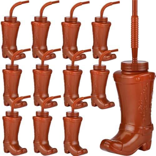 Alink Cowboy Boot Cups with Straws and Lids 12pcs 10oz Kids Party