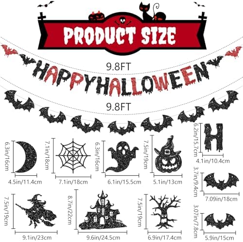 PatiCool Halloween Bats Banner and 7 Garland Decor Set