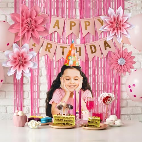 ADLKGG Pink Paper Flower Fan Wall Decor Set of 4