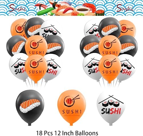 Sushi Party Decorations with Happy Birthday Banner and Balloons