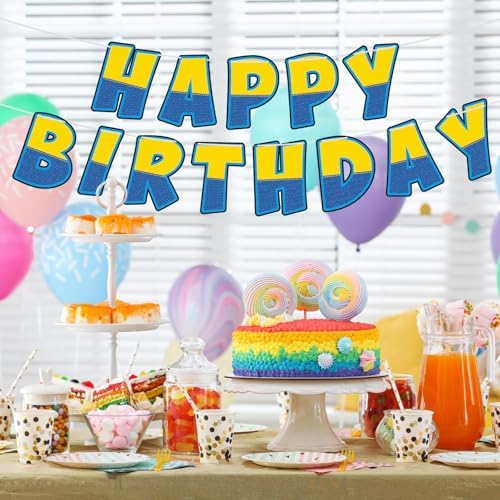 Funrous Birthday Banner Yellow Blue Happy Party Decor