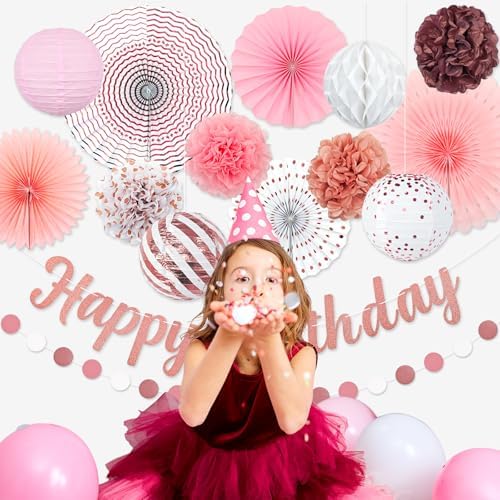 Pink White Rose Gold Birthday Party Decorations 21pcs