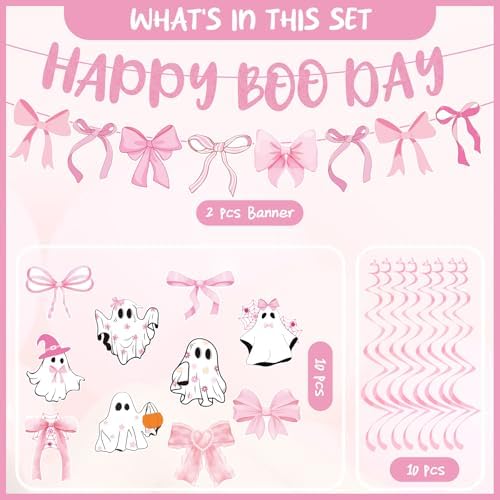 Pink Halloween Party Decorations 12Pcs Happy Boo Day Decor