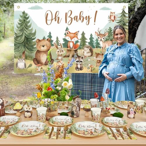 Woodland Baby Shower Plate Set 175 Pcs for 25 Guests