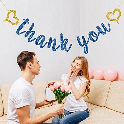 INNORU Navy Blue Glitter Thank You Banner