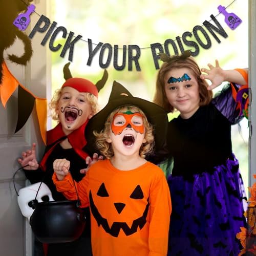 Black Glitter Pick Your Poison Halloween Banner
