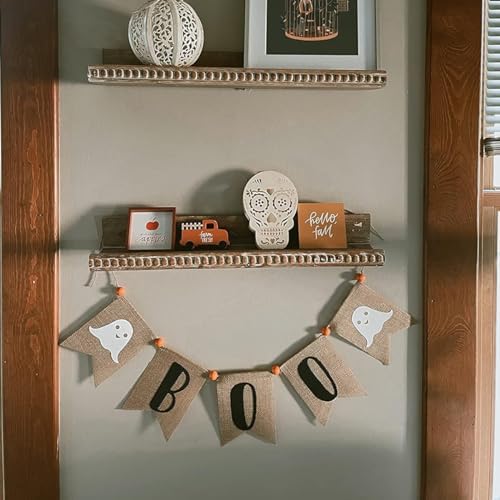 Boo Burlap Halloween Banner with Ghost and Fireplace Garland