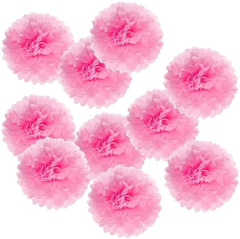 PATIKIL 4 Inch Pink Tissue Pom Pom Flowers 10 Pack