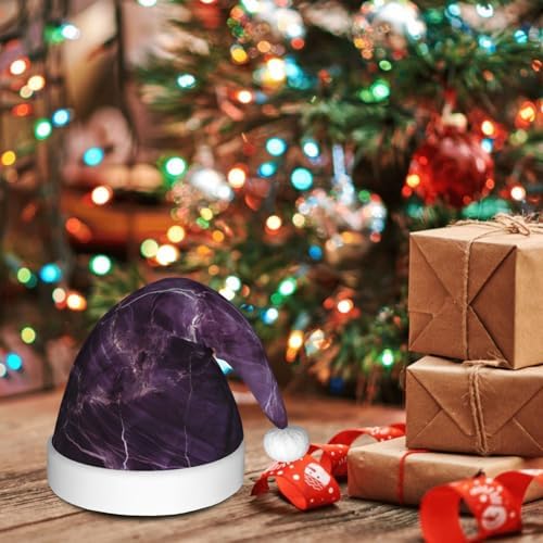 QINZHENG Purple Marble Print Santa Hat for Women Adult
