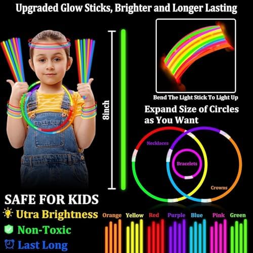 TURNMEON 120 Pack Ultra Bright Glow Sticks Party Supplies