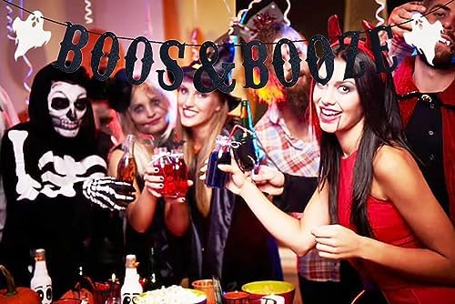Black Boos Booze Halloween Banner with Glitter