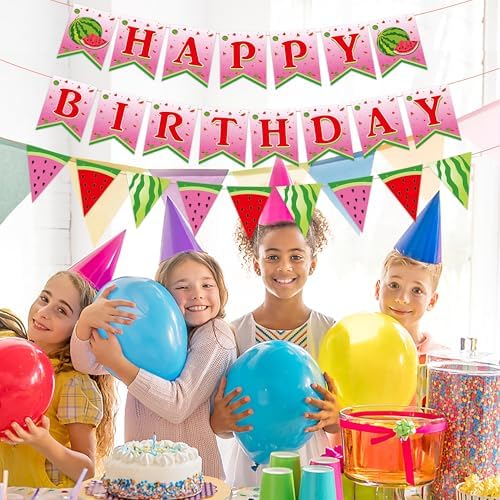 Watermelon Birthday Banner Happy Summer Party Decor