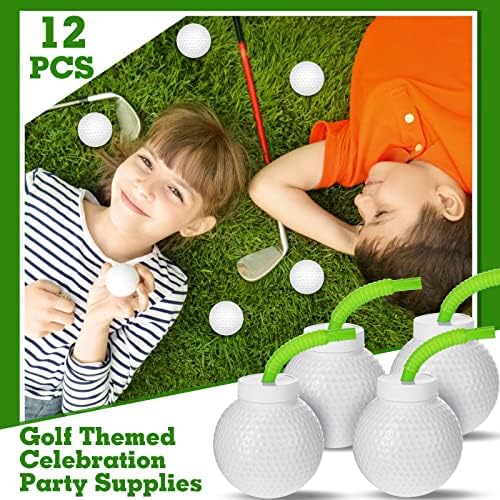 Sawysine 12 Piece Golf Ball Cup Set with Lids and Straws