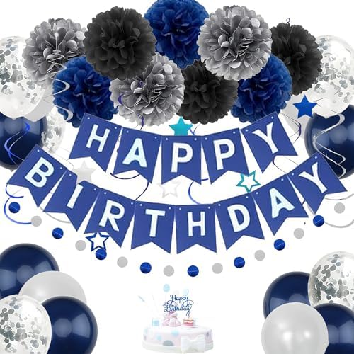 Navy Blue Birthday Decor Set with Banner and Balloons