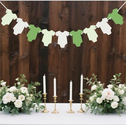 ALISSAR Green Gingham Bodysuit Baby Shower Banner