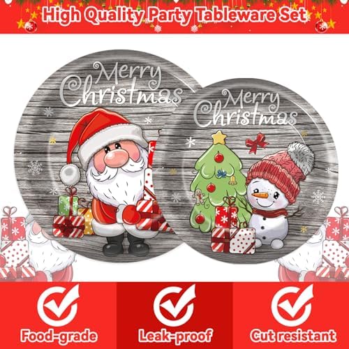 96 Piece Christmas Party Plates with Santa Decor