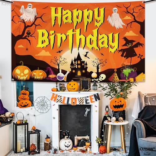 KatchOn Spooky Halloween Happy Birthday Banner - XtraLarge 72x44 Inch