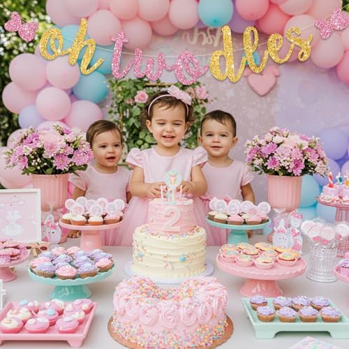 Glitter Pink Gold Oh Twodles Baby Birthday Banner Garland