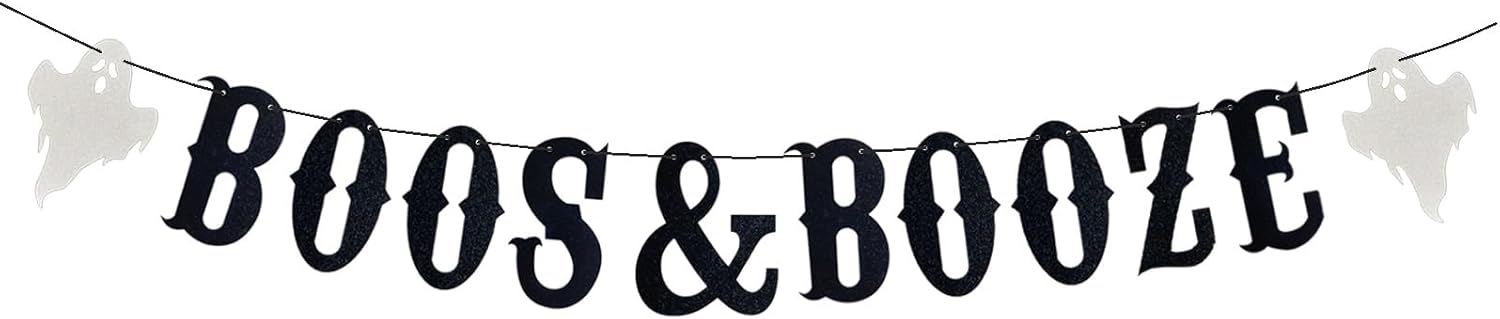 Black Boos Booze Halloween Banner with Glitter
