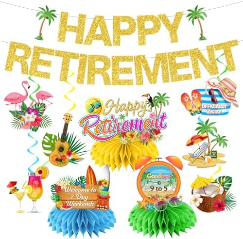Hawaiian Retirement Party Decorations with Banners and Centerpieces