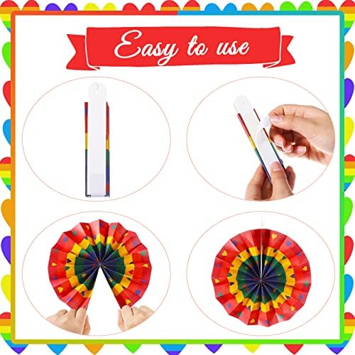 Outus 18 Pcs Rainbow Pride Hanging Fans Decorations