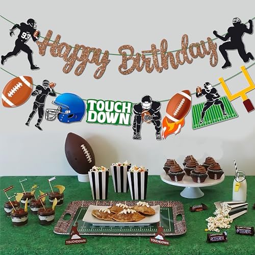 Glitter Brown Football Happy Birthday Banners for Party Decorations