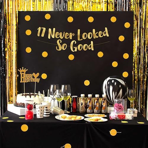 17th Anniversary Gold Glitter Banner - 17 Never Looked So Good