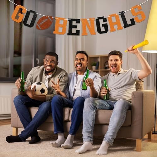 Go Bengals Banner Football Game Day Decor Black Orange Glitter