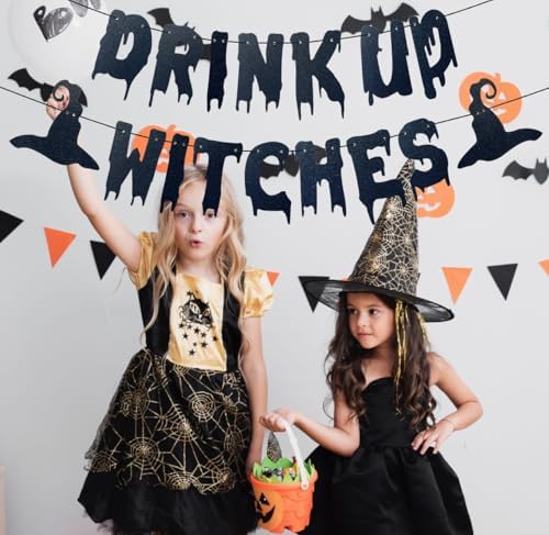 Glittery Black Drink Up Witches Halloween Banner