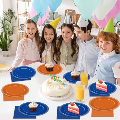 48Pcs Blue and Orange Party Plates Napkins Set