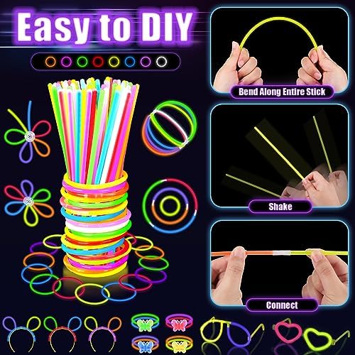 Glow in the Dark Party Supplies with 100 Glow Sticks and LED Toys