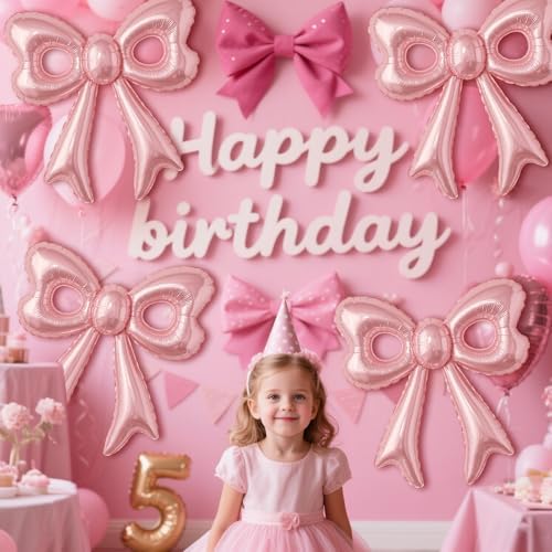 4 Pcs Pink Bow Balloons 31 Inch Party Decorations